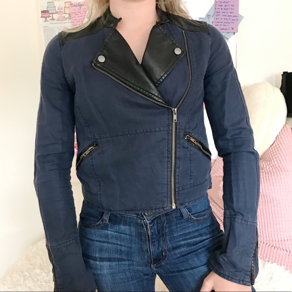 Free People linen and leather motto jacket